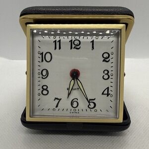 Vintage 1970s Equity Wind-Up Folding Travel Alarm Clock Glow Dial Case Works!